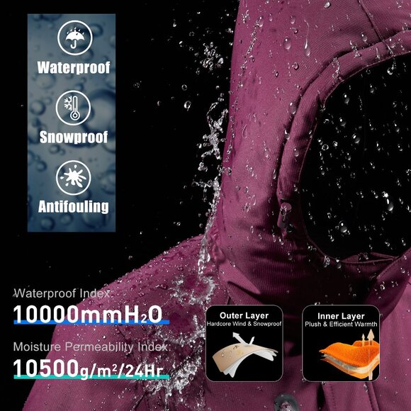 Purple Waterproof Jacket Snowboarding Clothes with Hood XXXL - Picture 2 of 7